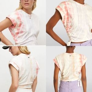 All Saints Mira Marea Tee White Rainbow Pink Cropped Top Ruching NWT